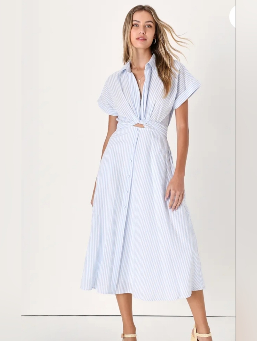Lulus Women's Adorable Impression White And Blue Midi Dress With Pockets M - Picture 5 of 10